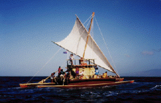 photo of the Rarotongan Voyaging Canoe Takitumu